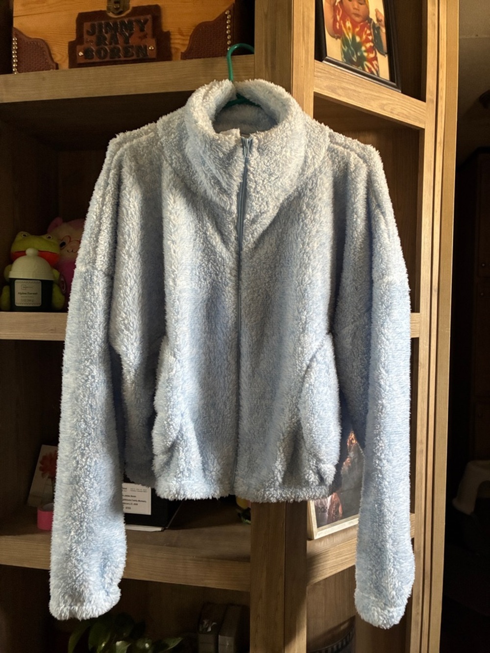 Cozy Light Blue Fuzzy Zip-Up Jacket By Weekending